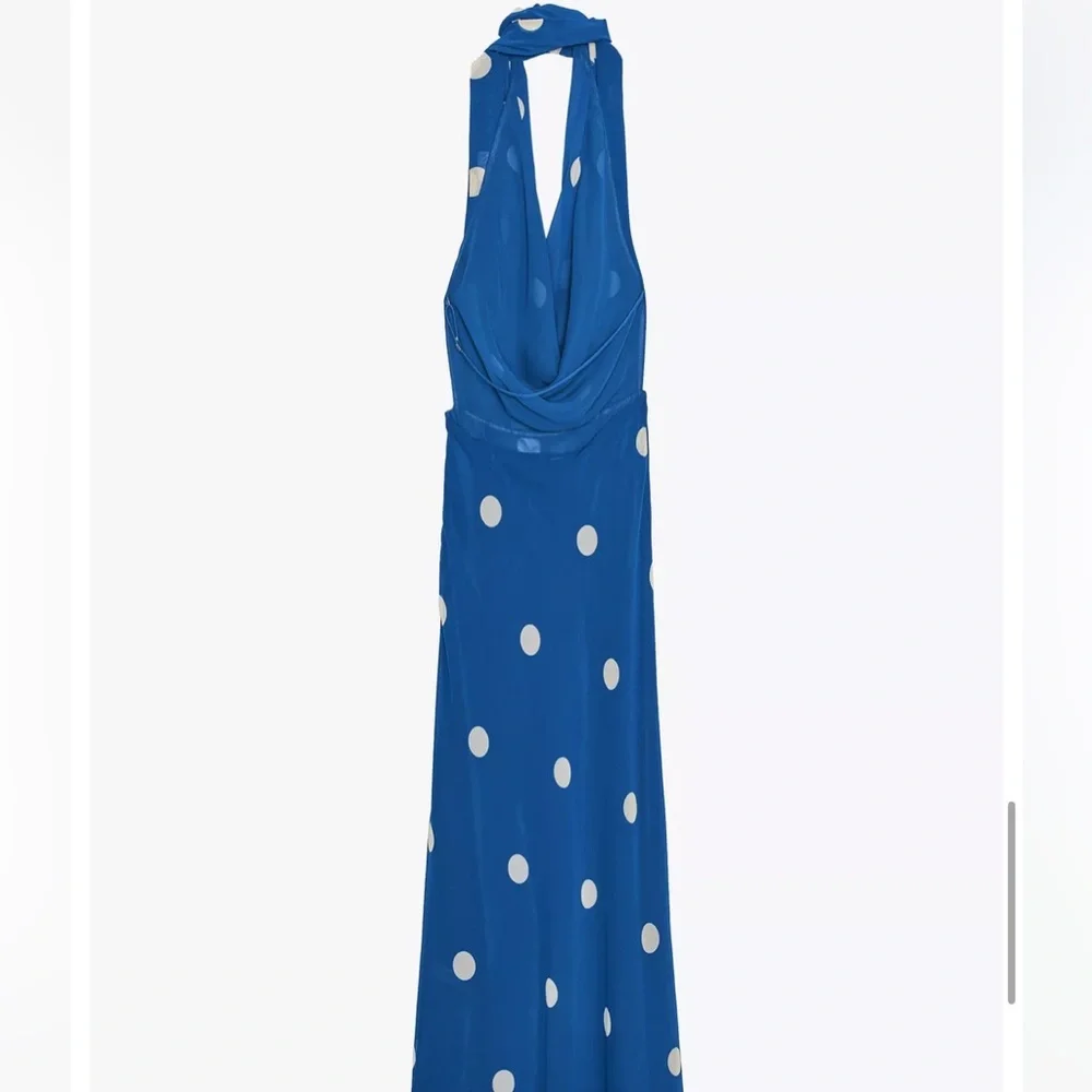 Zara Royal Blue Polka Dot Midi Dress - Picture 8 of 16